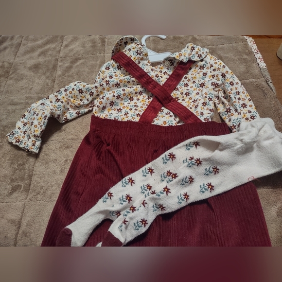 SOLD Wonder Nation winter 12 mo blouse jumper dress and hosiery floral SET - Picture 9 of 12